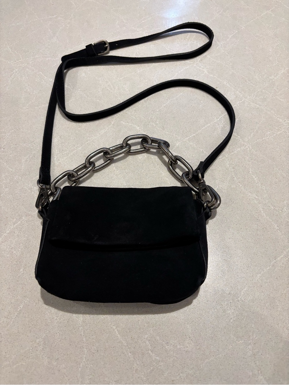 Free People Black Bag Crossbody Suede Charlie Chain